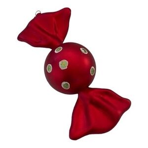 Large Red Polkadot Wrapped Candy Ornament 6" Plastic Christmas Decor
